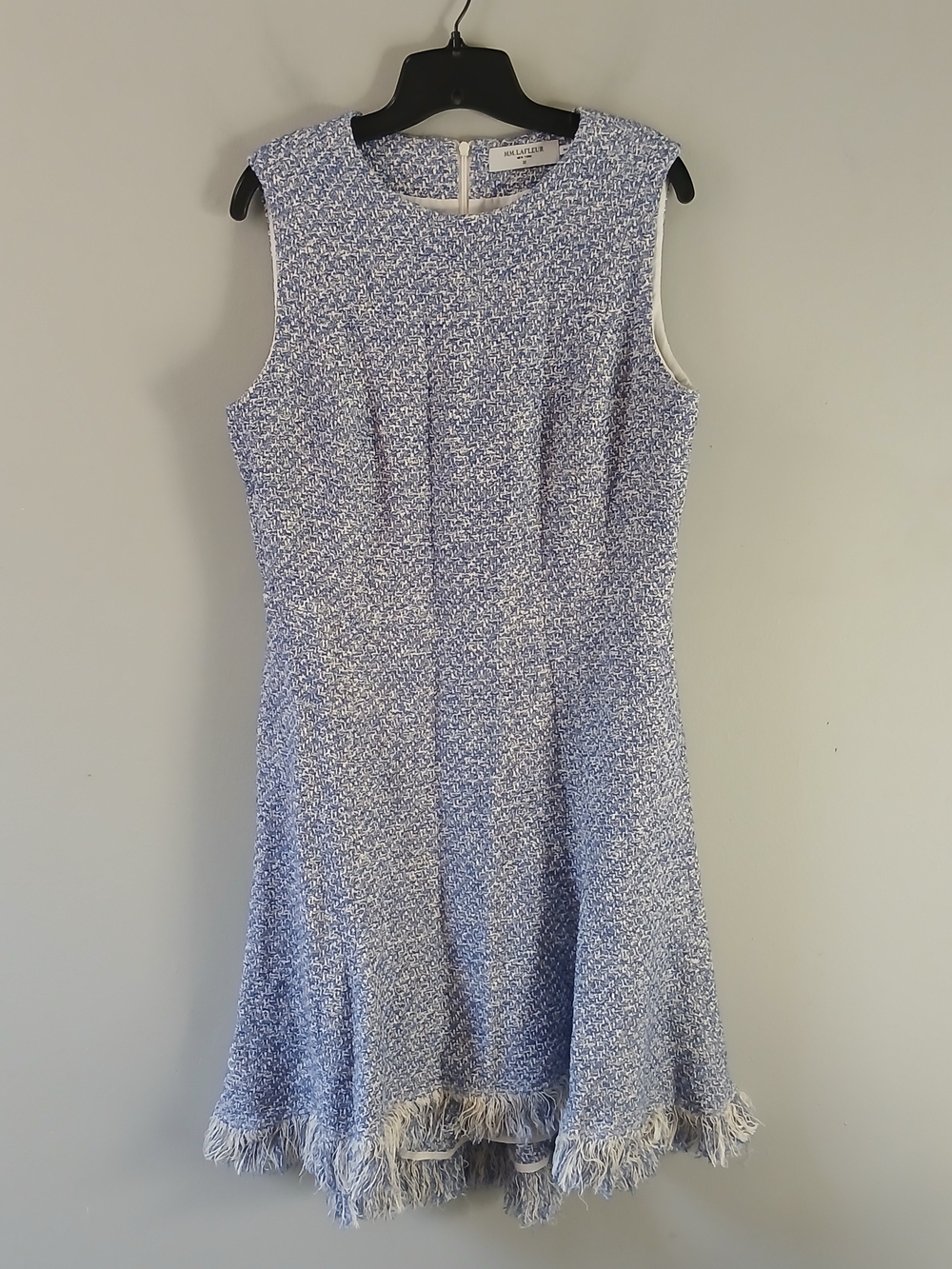 MM. Lafleur Women's Size 14 Lindsey Dress Tweed Fringe Hem High Low Cotten Blend